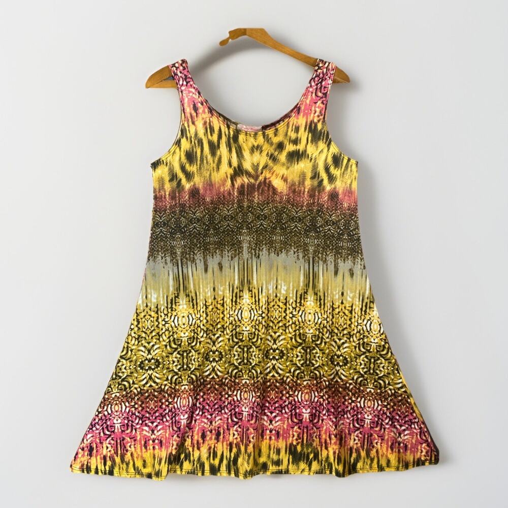 Vtg Animal Print Dress Small Midi 90s Y2K Bold Slinky Knit Whimsy Goth Fairy USA